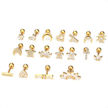 Stainless Steel Ear Bone Nails Zircon Screw Stud Earrings Women's Earrings Piercing Jewelry